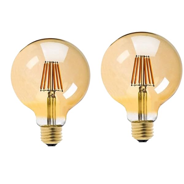 Image of Vintage Edison G125 LED Filament Bulb 6W, Amber Glass Globe (125mm) - Warm White, E26 /E27 Base for Home, Cafe & Decorative Lighting, Pack of 2