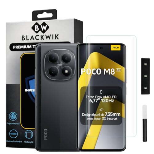 Image of Blackwik Premium Curved UV Tempered Glass For Poco M8 5G Cellphone (Transparent, Pack Of 1) Advanced Border Less Full Screen Coverage UV Screen Protector Guard With Installation Kit