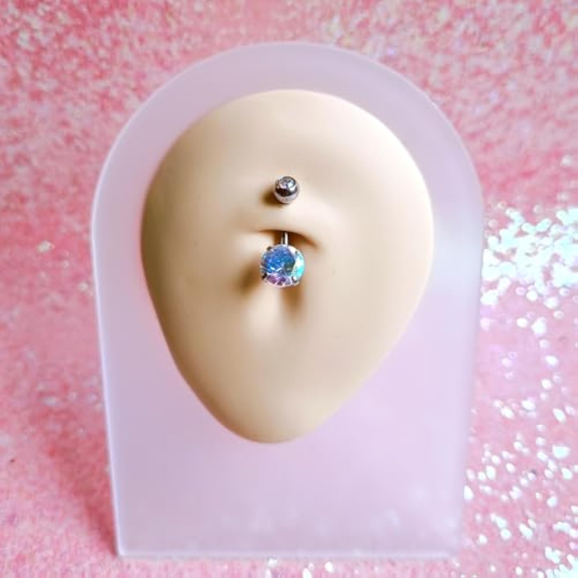 316L Stainless Steel Double Crystal Belly Button Navel Ring