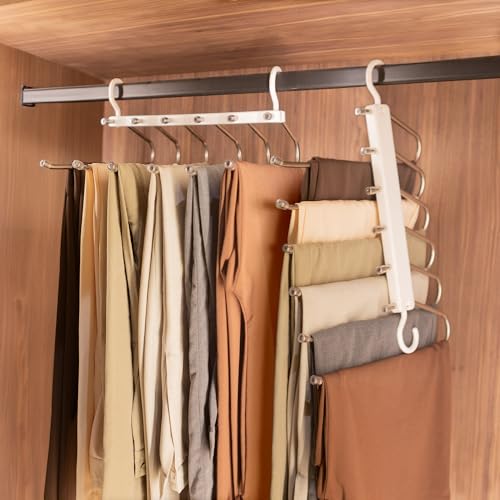 Harbour Housewares Trouser Hangers - Pack of 2 (12 Rails) Space Saving 6-in-1 Wardrobe Organiser and Space Saver Trouser Rack Closet Clothing Storage with Dual Swivel Hooks for Trousers, Jeans