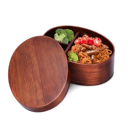 Natudeco Fiambrera De Madera, Bandeja De Sushi Japonesa, Fiambrera De Madera Bento, Contenedor De Arroz Con 3 Compartimentos Para Picnic, Estudiante Adulto, Trabajador De Oficina