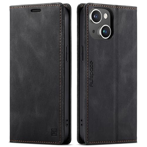 Pepmune iPhone 15 用 ケース 手帳型 カバー PUレザー カード収納 財布型 マグネット スタンド機能付き 全面保護 耐衝撃 衝撃吸収 折りたたみ 軽量 薄型 傷防止 落ち着いた色 携帯ケース(ブラック)