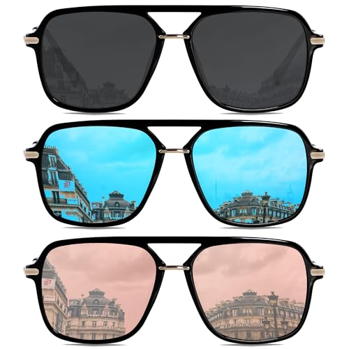 ANDWOOD Retro Square Sunglasses for Women Men Polarized Trendy Aviator 90s Pilot Shades Mirrored Sun glasses