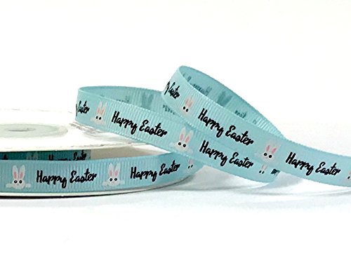 Bertie's Bows Happy Easter Bunny 9mm Blue Grosgrain Ribbon on a on a 25m Roll