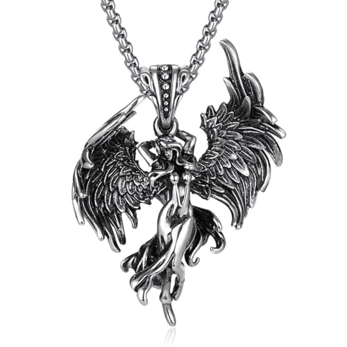 Collier épais tendance avec pendentif ailes d'ange pour homme et femme - Bijou mixte en acier