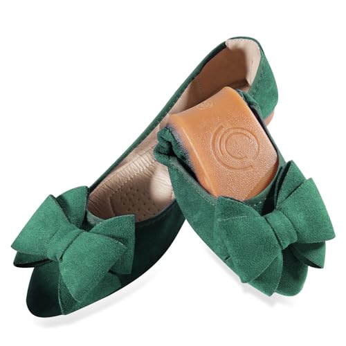 MACHSWON Ballet Flats for Women Comfortable Women's Flats Ballerina Folding Pumps Casual Dress Pointed Toe Black Flats Shoes Women(Dark Green, Size 5)
