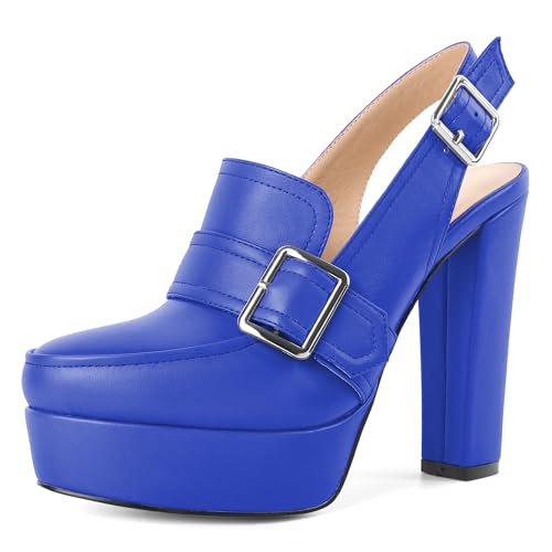 Image of Women's High Heel Loafers Platform Pumps Round Toe Heels Chunky Heel Pumps Stylish Comfortable 4.8 Inch Slingback Heels