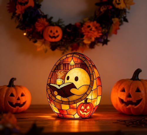 Ghost Reading Book Lamp, Adorable Ghost Reading Night Light Halloween Decor, Handmade Halloween Ghosts Reading Night Light UpGhost Flickering Nightlight for Bedroom Study Room, Readers Gift