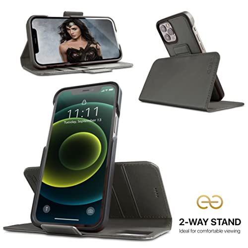Image of dreem Fibonacci 2-in-1 Wallet Case for Apple iPhone 12 & 12 Pro - Luxury Vegan Leather, Magnetic Detachable Shockproof Phone Case, RFID Card Protection, 2-Way Flip Stand - Grey