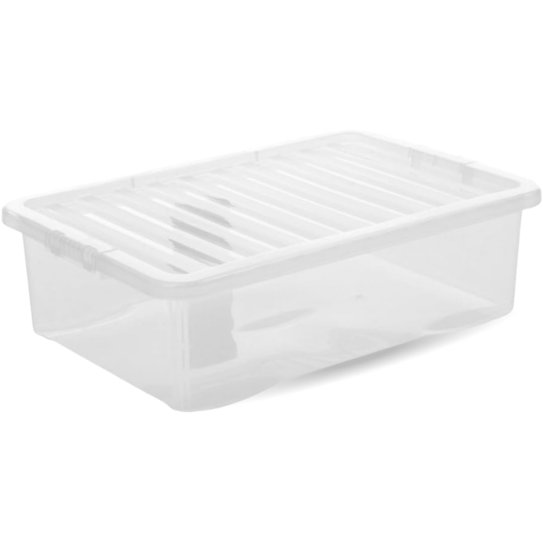 PD- 32L Clear Plastic Storage Boxes with Lids - Stackable Under Bed Storage Containers for Clothes, Toys, Shoes - Home, Bedroom, Garage, Kitchen Organization - Strong Durable Design - 60x40x18cm (1)