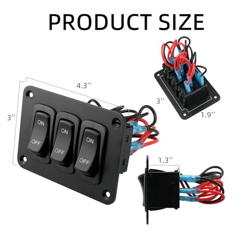 Image of 3 Gang Rocker Switch Panel, 12V 5 Pin ON /Off Toggle Switch Panel