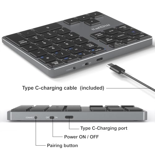 Image of MOFII Bluetooth Number Pad for Laptop - Gray Wireless Numeric Keypad 35 Keys USB-C Rechargeable Numpad, Accounting Portable Financial Data 10 Key for Laptop /PC /Desktop /Notebook /Surface Pro