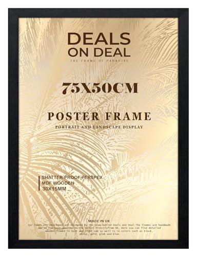 DEALS ON DEAL® Modern Large Poster Frame 75x50cm Mdf Wooden Picture Frames 50cm x 75cm for Jigsaw Puzzles/Shatter-Proof Front Vertical/Horizontal Mounting For Home & Office Décor-Black