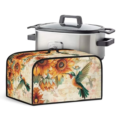 Mintulipy Sunflower Bird Oval Crock Pot Cover Air Fryer Cover Top Handle and Storage Pockets Dust Covers for 6 7 8 Quart Slow Cooker Keep Appliance Clean