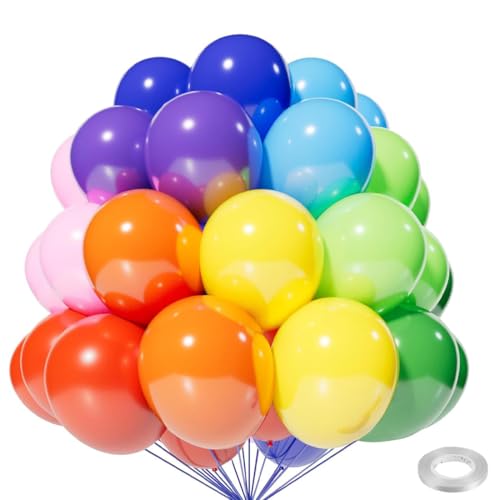 50 Piezas Globos de Cumpleaños, Globos Colores, 10 Pulgadas Globos, Globos Metalizados, Látex 100% Natural, Bombona Helio Globos, Decoración de Boda