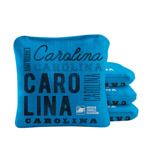 ACA Synergy Pro Dual Sided Cornhole Bags | Carolina Blue Design | Set of (4) All-Weather Resin Filled Stick & Slide Corn Hole Bags