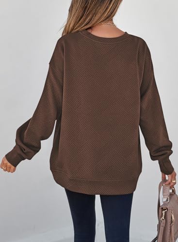 SHEWIN Womens Fall Fashion 2025 Long Sleeve Shirts Crewneck Loose Textured Tunic Tops Solid Pullover Sweatshirt With Pockets3