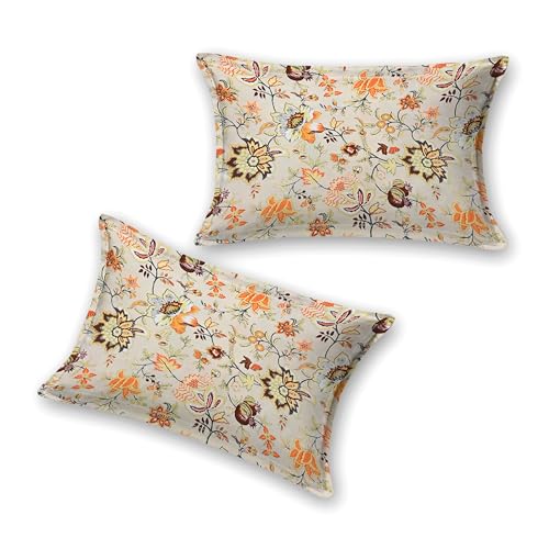 Image of Mafatlal Saanjh 144 TC Cotton King Bedding Collection 108x108 Inch | Warm Season Cooling Comfort | Ethnic Look | Floral Finish | Lightweight Smooth Fabric | Pillow Cover Included | Pastel Cream