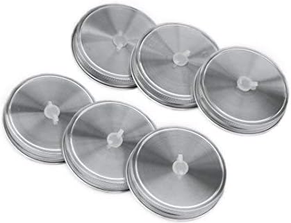 Mason Jar Lids with Straw Hole 18/8 Stainless Steel with Silicone Rings (6 Pack, Wide Mouth) … …