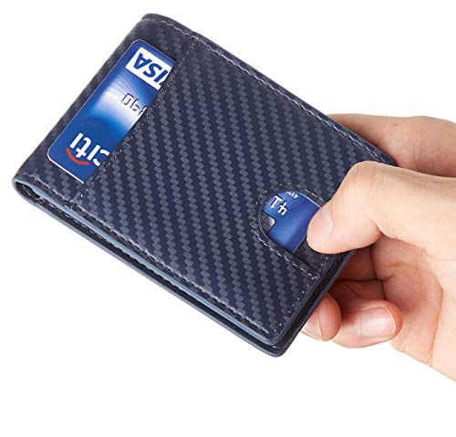 Casmonal Mens Leather Wallet Slim Front Pocket Wallet Billfold RFID Blocking(Weaved Blue Navy)