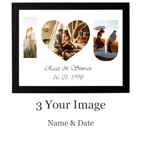 Image of Wood Personalized Collage Rectangular Wall Frames with Your Photo - Customizable Gift for Anniversary,Valentine's Day & Special Occasions - I Love You Frame for Loved Ones,8x10 Inch,Black