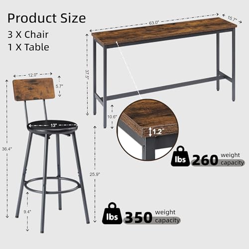 Image of Bar Table and Chairs Set for 3,4-Piece Pub Table Sets with 3 PU Upholstered Stools and Counter Height High Top Table,Space Saving,for Dining Room Small Space Apartment,Brown