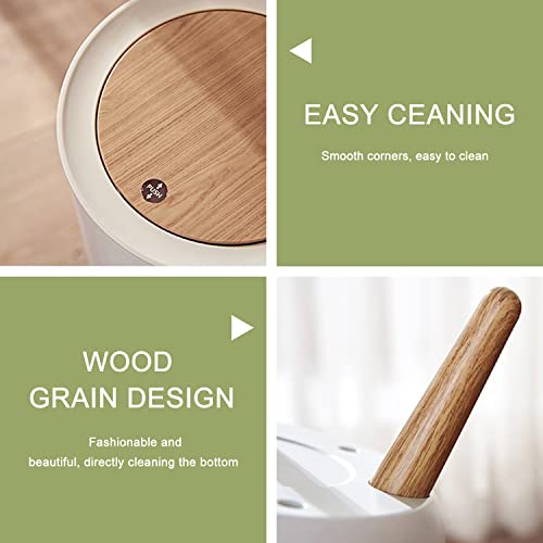 Ibpnkfaz89 Small Trash Can With Lid Mid Century Abstract Stock Garbage Bin Wood Waste Bin Press Cover Round Wastebasket For Bathroom Bedroom Office Kitchen, 8.66X14.3Inch #TOP4