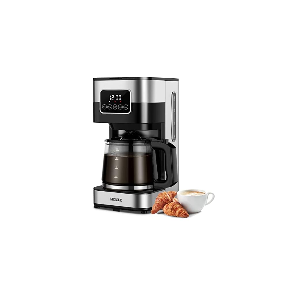 KIDISLE-Programmable-Coffee-Maker-10-Cup-Drip-Coffee-Machine-with-Touch-Screen-Glass-Carafe-Reusable-Filter-Warming-Plate-Regular-Strong-Brew-for-Home-and-Office-Black-Stainless-Steel
