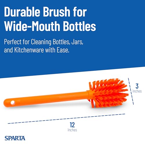 Image of SPARTA 12 Inch Bottle Brush with Polyester Bristles and Plastic Handle, Color Coded, Large Round Head Cleaner for Bottles Jars and Food Service Equipment, Orange