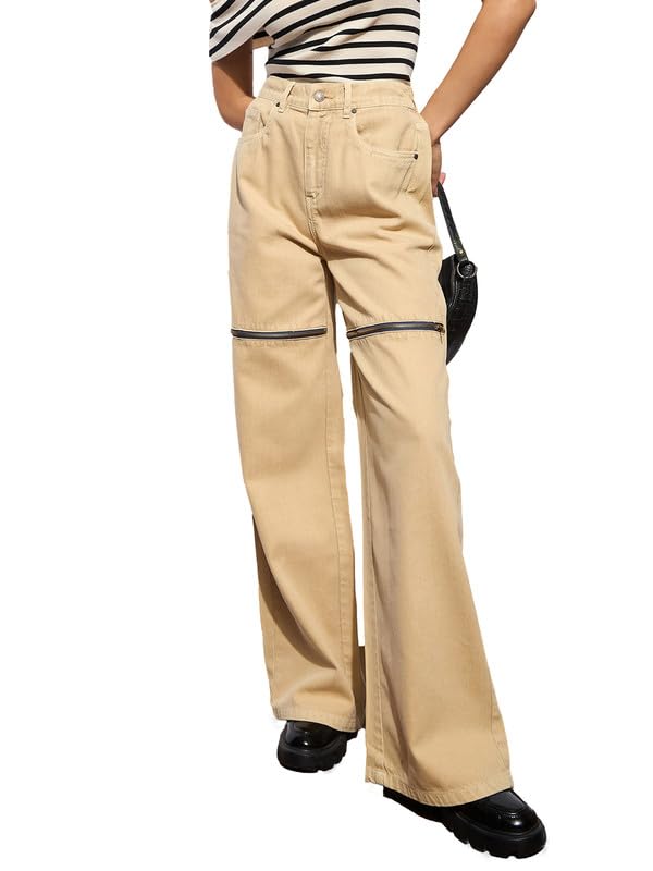 Image of Blue Zipper Design Baggy Jeans