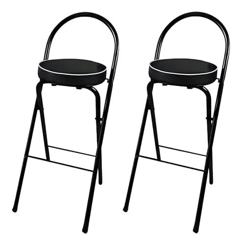 Taburete alto plegable con respaldo y reposapiés de 70 cm, juego de 2 sillas de comedor plegables acolchadas de poliuretano, capacidad de peso de 330 libras, color negro