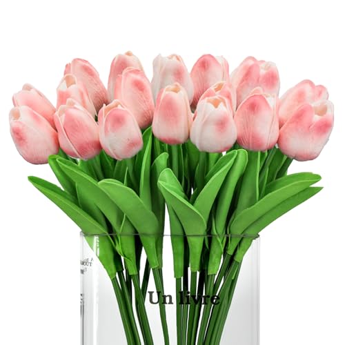 LWuuywa Tulipes artificielles comme de vraies tulipes en latex au toucher réel - Bouquet de fleurs artificielles pour salle de mariage, maison, hôtel, fête, décoration de la maison (12, rose clair)