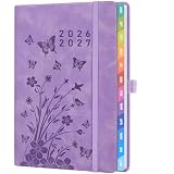 Agenda Scolastica 2026–2027 (Agosto 2026 – Luglio 2027) – Agenda Settimanale Verticale con Penna, Segnalibro e Tasca Interna, Linguette Mensili, Formato 22,5 × 16,5 cm – Lavanda