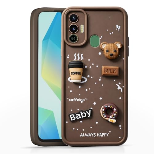 Image of Bintage Ball Bear| Donut| Milk Cake| Baby| Coffee Rubber Case Camera Protection Back Cover Compatible for Tecno Spark 7T - Brown