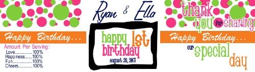 30 Personalized Water Bottle Labels Birthday Party Favors Pink Orange Green Polka Dots
