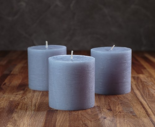 Set Of 3 Pillar Candles 3" X 3" Unscented Handpoured Weddings, Home Decoration, Restaurants, Spa, Church Smokeless Cotton Wick - Grey #TOP5