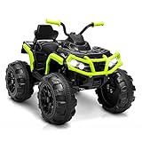Kids Ride on Car 12V Kids ATV 4 Wheeler Quad Kids 4 Wheeler Kids car w/4 Spring Suspension, Electric Vehicles w/3 Speeds, ASTM Certified, Remote Control, USB, LED Lights for Boys Girls, Green