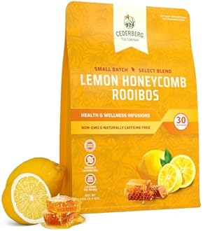 Cederberg Tea Company Lemon Honeycomb Rooibos Tea Bags - Made with Organic Red Rooibos Tea, South African Herbal Tea, Naturally Caffeine Free Tea, Small Batch - Select Blend Non-GMO, Premium Leaf, Antioxidant-Rich, 30 Count