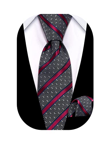 Barry,Wang Burgundy Stripe Necktie Boy's Tie Set Silk Jacquard Woven Hanky Check #TOP9