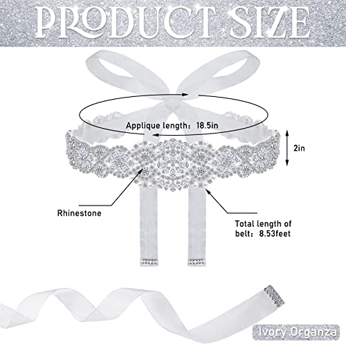 Geyoga Bridal Belt Wedding Dress Rhinestone Wedding Sash for Bride Dress Gowns Crystal Belt with White Organza(Charming Style)2