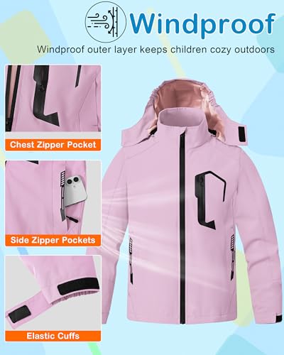 Image of Kids Rain Jacket Boys Girls Lightweight Raincoats Kids Outdoor Windbreaker Jackets with Detachable Hood