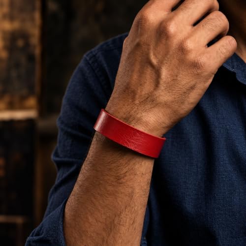 Image of THE MEN THING BLAZEFIT STRAP - 18mm Genuine Leather Bracelet with Stainless Steel Stud Button Closure for Men & Boys (6.6 /7.1 /7.6 inch)