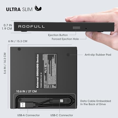 Roofull External Cd Dvd Drive Player Burner Cd/Dvd-Rom +/-Rw Optical Disk Drive With Usb Ports Hub + Sd/Tf Card Reader + Portable Carrying Case For Laptop Pc Windows Apple Mac Linux Computer thumb #5