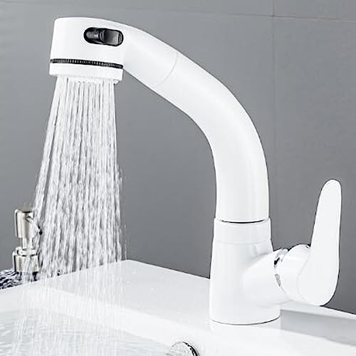 Mitigeur lavabo extractible en laiton blanc eau chaude et froide