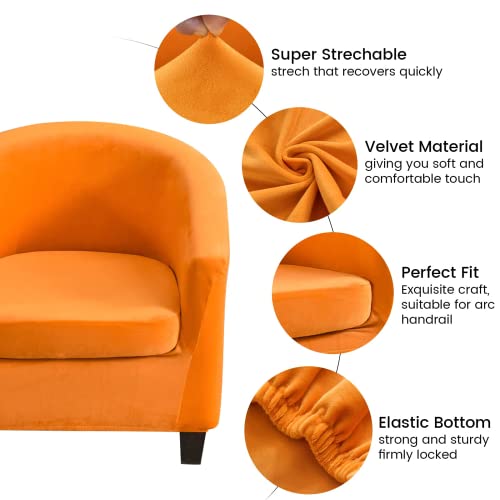 Mingfuxin 2 Pieces Tub Chair Covers,Upgraded 2 IN 1 Design Stretch Velvet Armchair Sofa Slipcover with Cushion Cover - Image 2