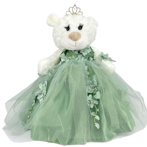 Teddy Bear Centerpiece with Floral Tulle Dress, Gold Jewel Diamond