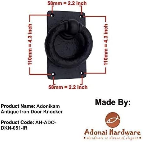Miniatura 9 de Adonai Hardware "Adonikam" - Anillo de hierro fundido antiguo resistente para puerta de entrada frontal medieval (1 paquete, negro mate) para