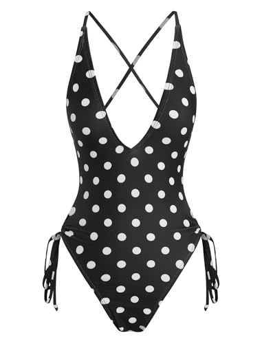 Image of ZAFUL Women Plunging One Piece Swimsuit Backless Cross Tie High Cut Thong One-Piece Bathing Suit
