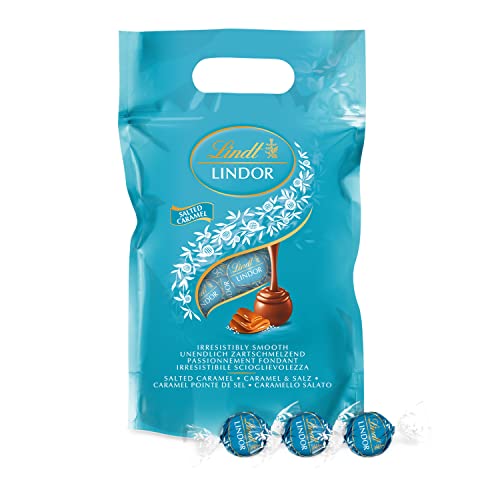 Lindt - Sachet Grand format LINDOR - Chocolat au Lait-Caramel Pointe de Sel - Cœur fondant, 1kg
