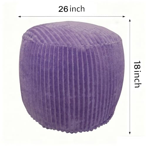 Unstuffed Round Pouf Ottoman Cover No Filler Stripe Faux Fur Poufs Foot Stool Storage Ottoman Chair Storage for Living Room Bedroom Home Décor (Purple, 20 inch) - Image 4